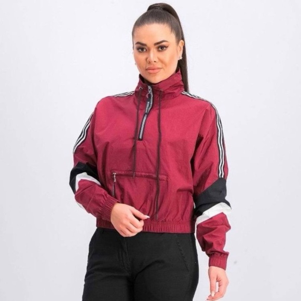 BCBGeneration Maroon Bomber Jacket with Stripes